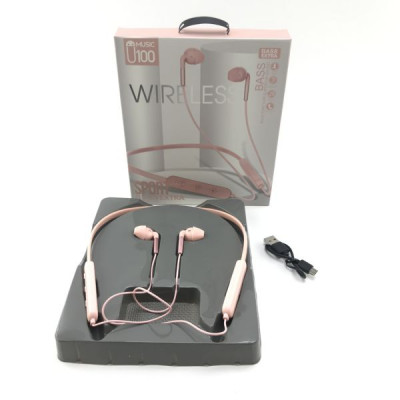 Гарнитура вакуумная Bluetooth SPORTS U100 Pink Диапазон передачи: 10-15м.  Время воспроизведения музыки:  более 5 часов. Емкость аккумулятора: 300мАч