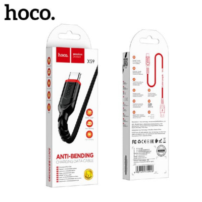 Кабель Type-C HOCO X59 1м, 3A, шнуровая оплетка, Black