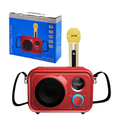 Портативная колонка караоке Орбита OT-ERM07 Красная Мощность:10Вт TF/USB/Bluetooth:V4.2/AUX 3.5мм. Автономное время работы: до 3ч. Один аккумуляторный беспроводной микрофон.Функция ECHO на микрофоне. Функция записи REC