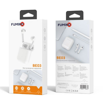 Гарнитура вкладыши Bluetooth FUMIKO BE03 Touch-сенсор White Bluetooth: 5.0. Дистанция работы: 12м. Время ожидания: около 50ч.Время проигрывания: 2-3ч.
Время разговора: 3ч. Емкость батареи наушников: 30мАч Емкость батареи кейса: 300мАч