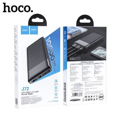 Внешний аккумулятор 10000 mAh HOCO J72 Easy travel, Black
Вход: MicroUSB/Type-C, 5V/2A макс. Дисплей: LED индикатор уровня заряда. Материал: ABS + огнеупорный PC+ литий-полимерный аккумулятор.  Размер: 136х68х16мм. Вес: 225г.