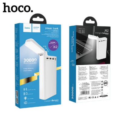 Внешний аккумулятор 30000 mAh HOCO J62 (White) с LED-индикатором и настольной лампой Вход: Micro-USB/Type-C. Материал изготовления: ABS+PC огнестойкий материал. Энергоэффективная A+полимерная литиевая батарея. Размеры: 168х83х33мм. Вес: 710 г. Выход 3 USB