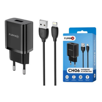 СЗУ-USB Lightning FUMIKO CH06 1м, 2.1А, Black