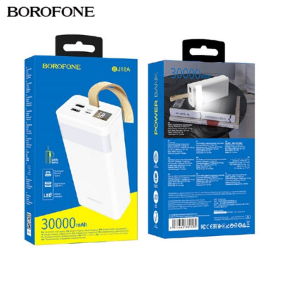 Внешний аккумулятор 30000 mAh Borofone BJ18A White Входной интерфейс: 2USB, Micro-USB/USB Type-C. Светодиодный цифровой дисплей питания + функция настольной лампы
