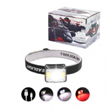 Фонарь налобный Патриот PT-FLG31. 3 LED: XPE + 2хCOB. Питание: встроенный аккумулятор 1000mA. Вращение на 90 градусов вверх и вниз. 5 режимов (1 режим красный свет стробоскоп). В комплекте шнур ЗУ microUSB.
