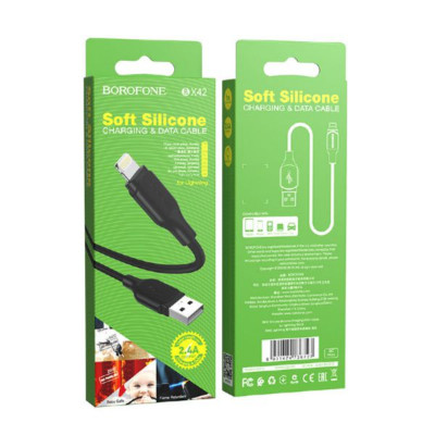 Кабель Lightning BOROFONE BX42 1м, 2,4A, силикон, Black