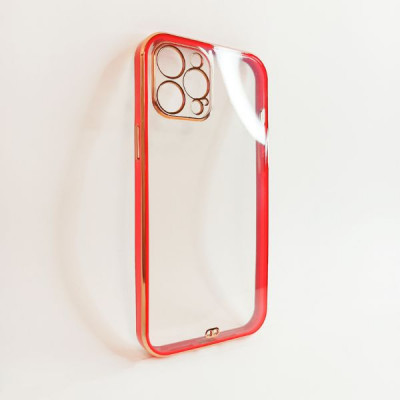 Чехол прозрачный iP 12 Pro Max Luxury с цветной окантовкой, цвет Red
