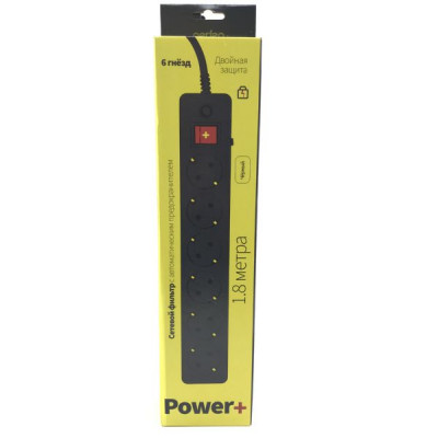 Сетевой фильтр Perfeo 1,8м 6роз. POWER+, черный (PF-PP-6/1,8-B)