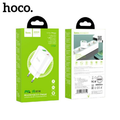 СЗУ-USB-USB-C HOCO C95A 3.0A PD20W+QC3.0, White
