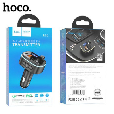 FM-Модулятор HOCO E62 PD20W+QC3.0 Black БТ v5.0. Чип: JL AC6966. Поддержка PD20W, QC, FCP, AFC и других протоколов быстрой зарядки.