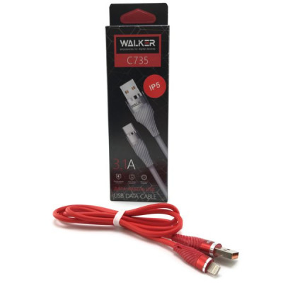 Кабель Lightning WALKER C735 1м 3.1А прорезиненный, Красный с металл. разъемом
