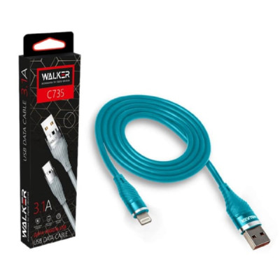 Кабель Lightning WALKER C735 1м 3.1А прорезиненный, Синий с металл. разъемом