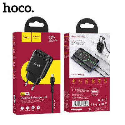 СЗУ-2USB Micro HOCO N7 1м, 2.4A, Black