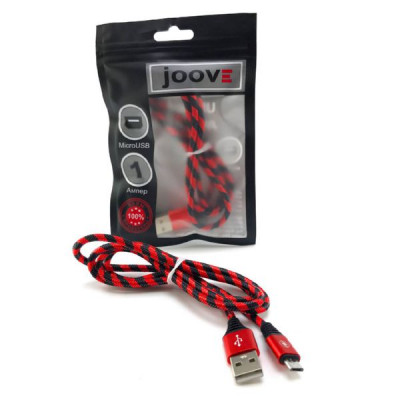 Кабель Micro USB JOOVE X07 1м, металл. наконечник, нейлон, Red блистер