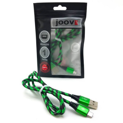Кабель Micro USB JOOVE X07 1м, металл. наконечник, нейлон, Green блистер