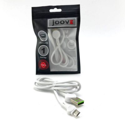 Кабель Micro USB JOOVE R80 1м, резиновый, White, блистер