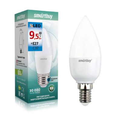 Лампа светодиодная SMARTBUY C37 9,5Вт 3000K E14 (свеча, теплый свет)