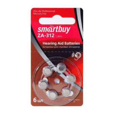 Батарейка SMARTBUY ZA 312 BL6 (60/3000) (SBZA-A312-6B)