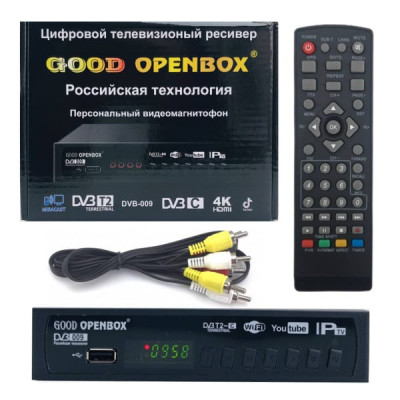 Цифровой ресивер эфирный DVB-T2 GOOD OPENBOX GOLD DVB-009, 3 тюльпана, HDMI, USB, пульт, блок питания встроенный, ipTV, Wi-Fi