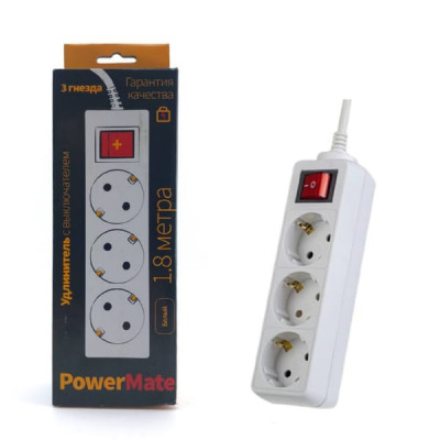 Сетевой фильтр Perfeo 1.8м 3роз. POWERMATE белый (PF-PM-3/1,8-W)
