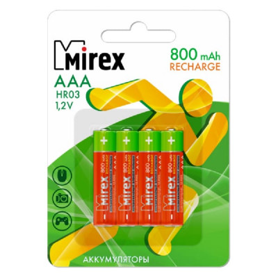 Аккумулятор Ni-MH Mirex HR03/AAA 800mAh 1,2V BL-4 (4/40/200)