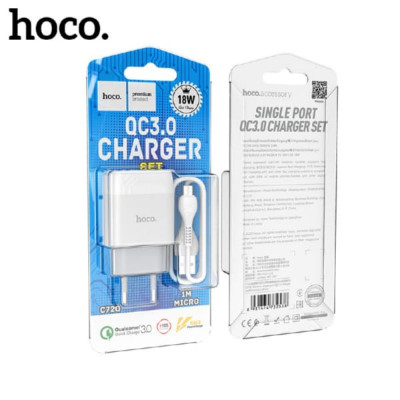 СЗУ-USB Micro HOCO C72Q 1м, QC3.0A, White