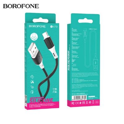 Кабель Type-C BOROFONE BX79 1м, 3А, силиконовая оплетка, Black (1/360)