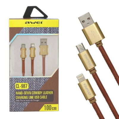 Кабель универсальный Micro+Lightning AWEI CL-987 1м. Gold