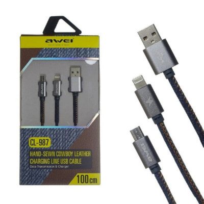 Кабель универсальный Micro+Lightning AWEI CL-987 1м, Grey