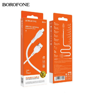АКЦИЯ! Кабель Lightning BOROFONE BX51 1м, 2,4A, ПВХ, White. Продается КРАТНО 30шт!!!