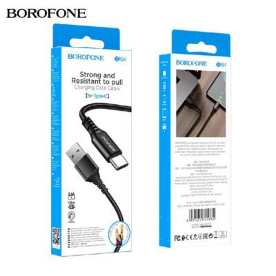 АКЦИЯ! Кабель Type-C BOROFONE BX54 1м, 3А, нейлон, Black. Продается упаковкой (в упаковке 30 шт).