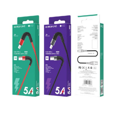 Кабель Type-C BOROFONE BX32 1м, 3A, нейлон, Black. АКЦИЯ!!! КРАТНО 30 шт!!!