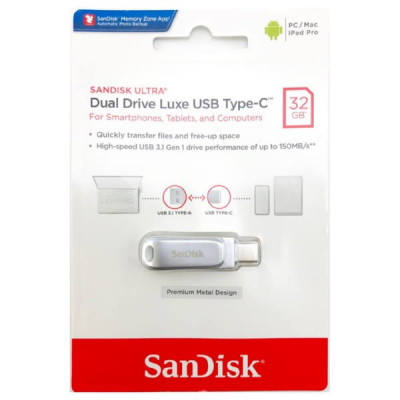 USB 3.1 флэш-диск 32GB SanDisk Ultra Dual Drive Luxe USB Type-C, серебро