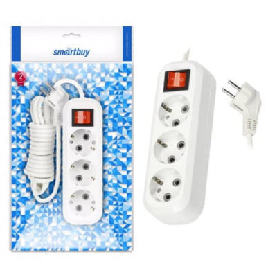 Удлинитель сетевой 3м 3 роз. Smartbuy (SBE-16-3-03-ZS) 16А/3,5кВт с выключателем и заземлением ПВС 3х1,0