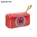Портативная колонка Borofone BR17 Red BT v5.1. Чип: JL AC6965E. Емкость батареи: 1200mAh, время зарядки около 3 часов. Работа в режиме разговора или воспроизведения музыки: 4 часа. Динамик: 52ммx1. Мощность: 5W. Размеры: 136.4x70x80мм. FM, TF карт, USB, A