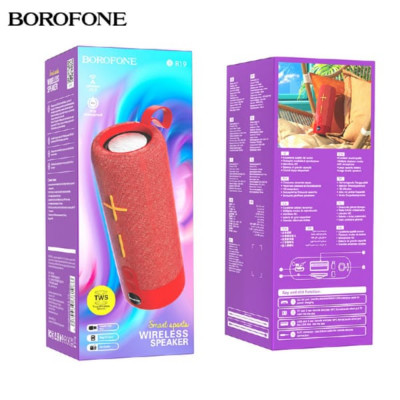 Портативная колонка Borofone BR19 Red BT v5.1. Чип: JL AC6928B. Емкость батареи: 1200mAh, время зарядки около 2 часов. Время использования: 2 часа. Динамик: 45мм2. Мощность: 5W2. Размеры: 1726867мм. Поддержка BT, FM, TF, USB, TWS и других режимов.