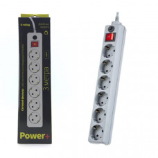 Сетевой фильтр Perfeo 3..0м 6роз. POWER+, серый (PF-PP-6/3,0-G)