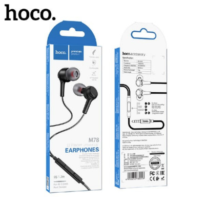 Гарнитура вакуумная HOCO M78 Black. AUX разъём, с МК, без рег.громкости, длина 1.2м.