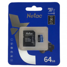 Карта памяти MicroSD Netac P500 64GB Standard Class 10 UHS-I (90 Mb/s) + SD адаптер
