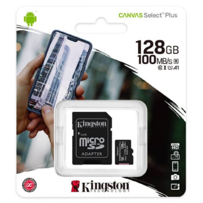 Карта памяти MicroSD Kingston 128GB Class 10 Canvas Select Plus A1 (100 Mb/s) + SD адаптер