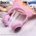 Гарнитура беспроводная полноразмерная Bluetooth HOCO W27 Cat ear (Pink). 300mAh емкость батареи, время зарядки 2ч. Время звонков/музыки: 5ч. В режиме ожидания: 200ч. Динамик: 40мм. Размер: 203х175х80мм. Поддержка проигрывания BT, TF карт, AUX. Светящиеся 