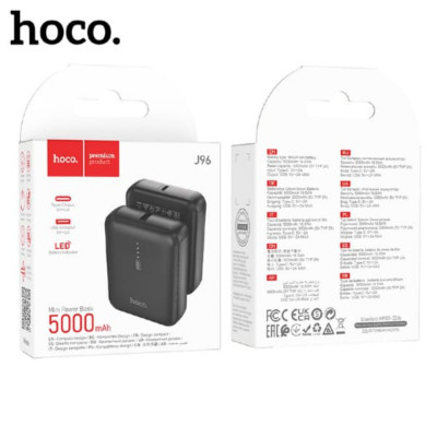 Внешний аккумулятор 5000 mAh HOCO J96 (Black) Вход: Type-C - 5В/2А. Выход: USB-A - 5В/2А. cветодиодный индикатор.
