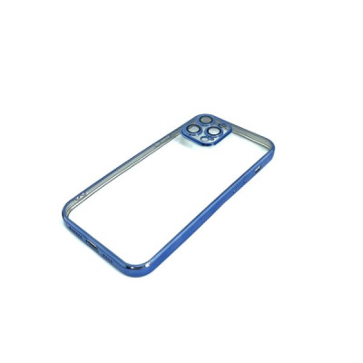 Чехол прозрачный iP 12 Pro Max Luxury с защитой линз камер, цвет Blue