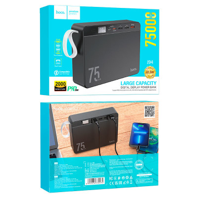 Внешний аккумулятор 75000 mAh Hoco J94 Black (Input: Micro/Type-C: 18W (QC/FCP/AFC) Output: USB-A 1: 22.5W (QC/FCP/SCP/AFC); USB-A 2/3: 5V/2.1A; Type-C: 20W (PD/QC/FCP/AFC); total output : 5V/3A.)