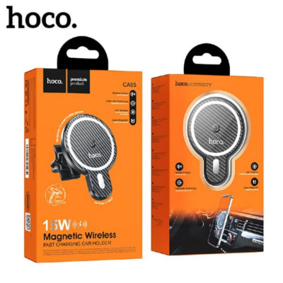 Держатель с беспроводной зарядкой на дефлектор HOCO CA85. Специально спроектирован для iPhone 12 серии. Выход: 5W/7.5W/10W/15W, MgS беспроводной выход: 7.5W, необходимо использовать PD автомобильное зарядное устройство.