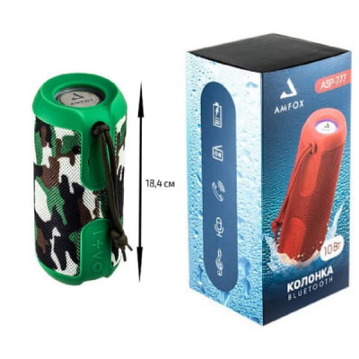 Портативная колонка AMFOX ASP-777, Bluetooth, 5Вт2, подсветка, влагозащита, милитари