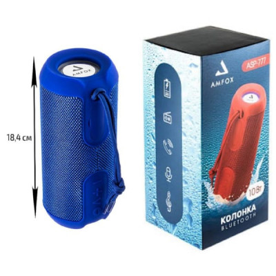 Портативная колонка AMFOX ASP-777, Bluetooth, 5Вт2, подсветка, влагозащита, синяя