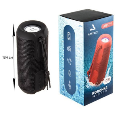 Портативная колонка AMFOX ASP-777, Bluetooth, 5Вт2, подсветка, влагозащита, черная