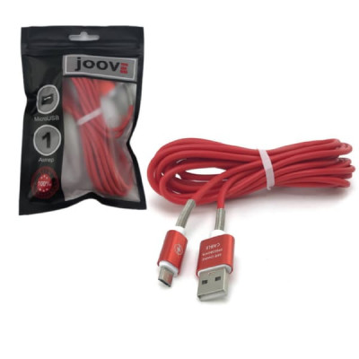 Кабель Micro USB JOOVE M5 3м, резиновый, с пружинкой на конце, Red, в блистере