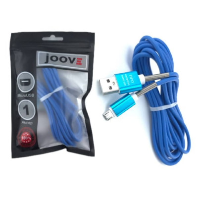 Кабель Micro USB JOOVE M5 3м, резиновый, с пружинкой на конце, Blue, блистер
